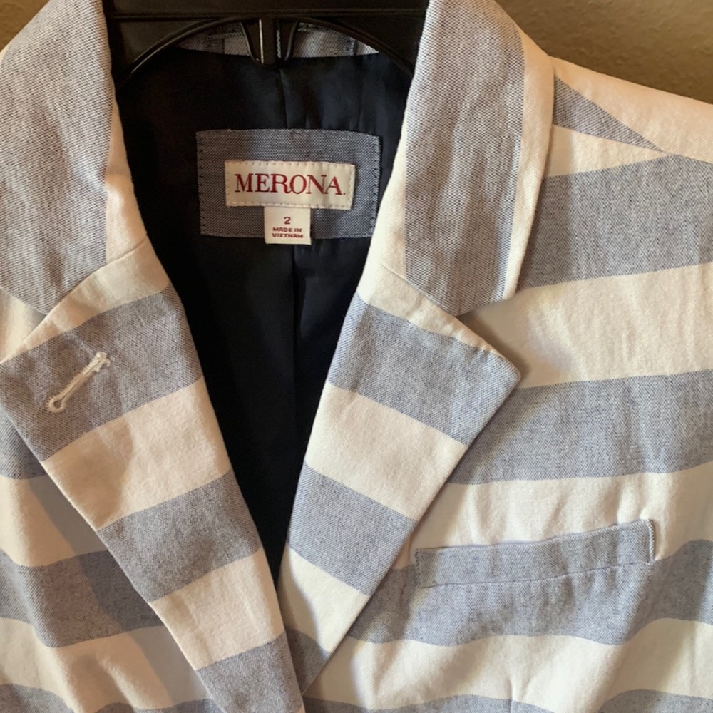 Merona - blue and white strip size 2 blazer.